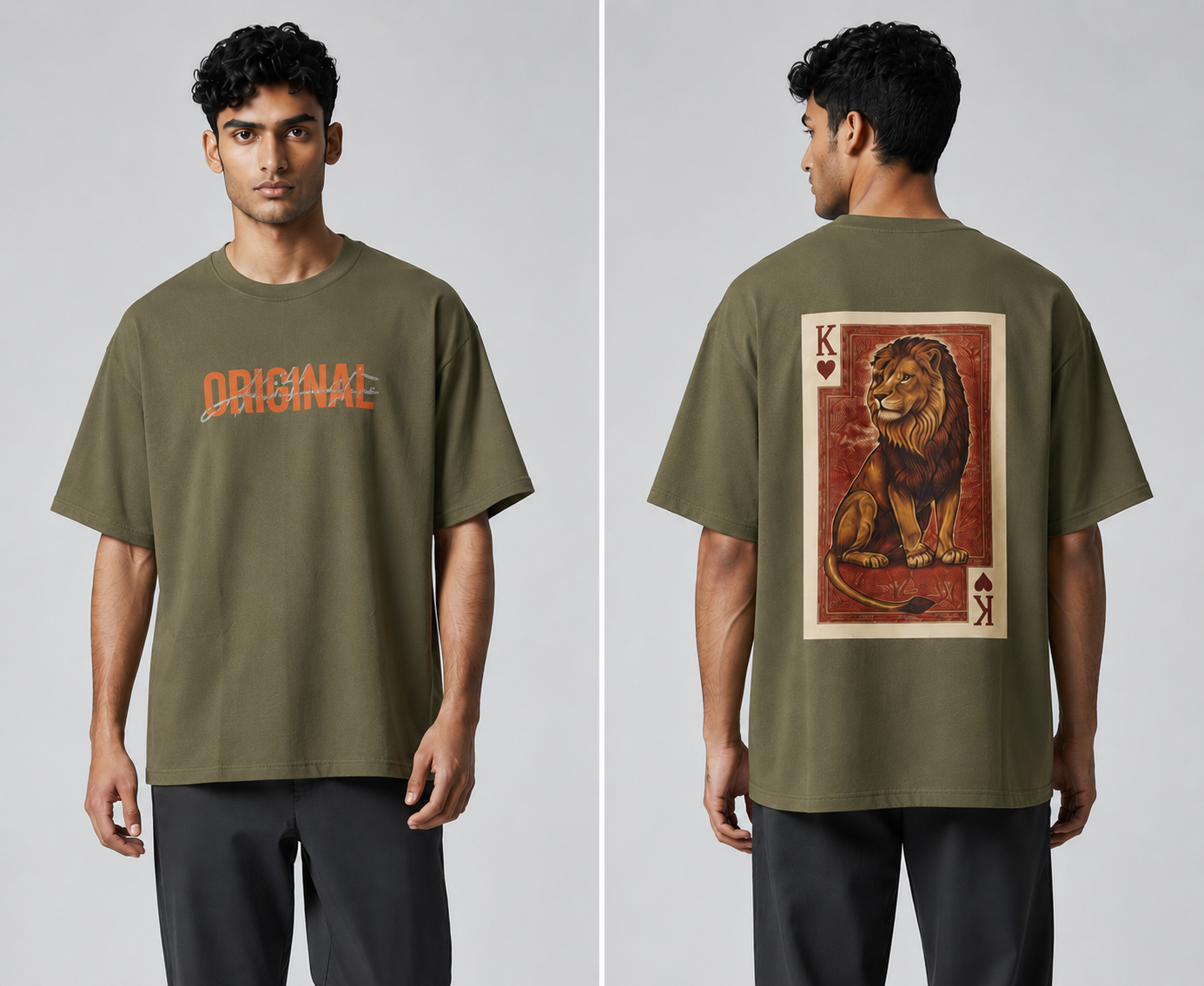 King Lion Graphic Oversized T-Shirt | Bold Streetwear Tee in Steel Blue