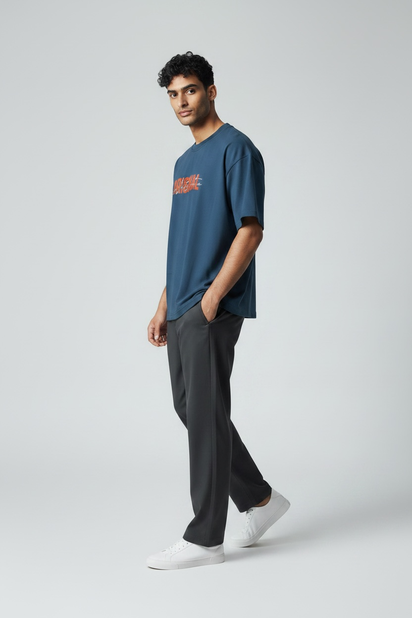 King Lion Graphic Oversized T-Shirt | Bold Streetwear Tee in Steel Blue