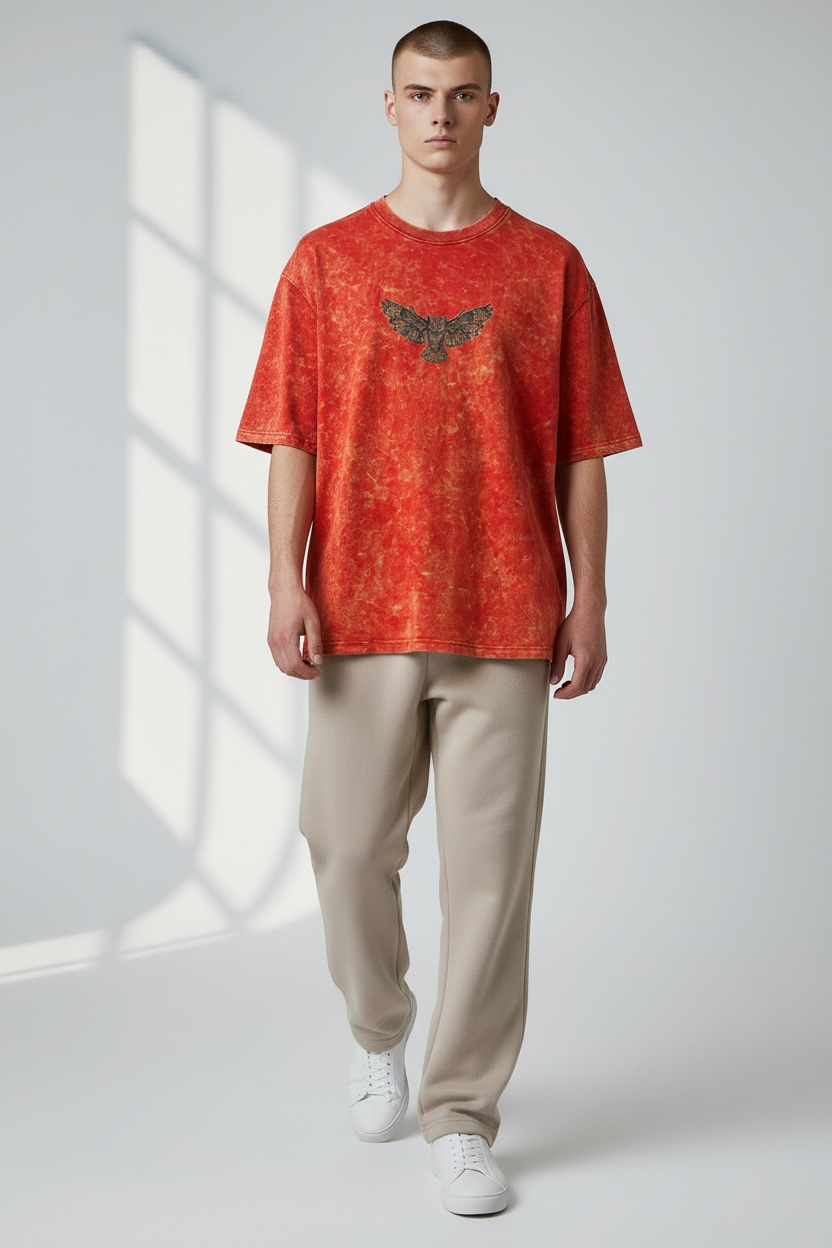 Red Acid Wash Oversized T-Shirt | Vintage Streetwear Tee for Men