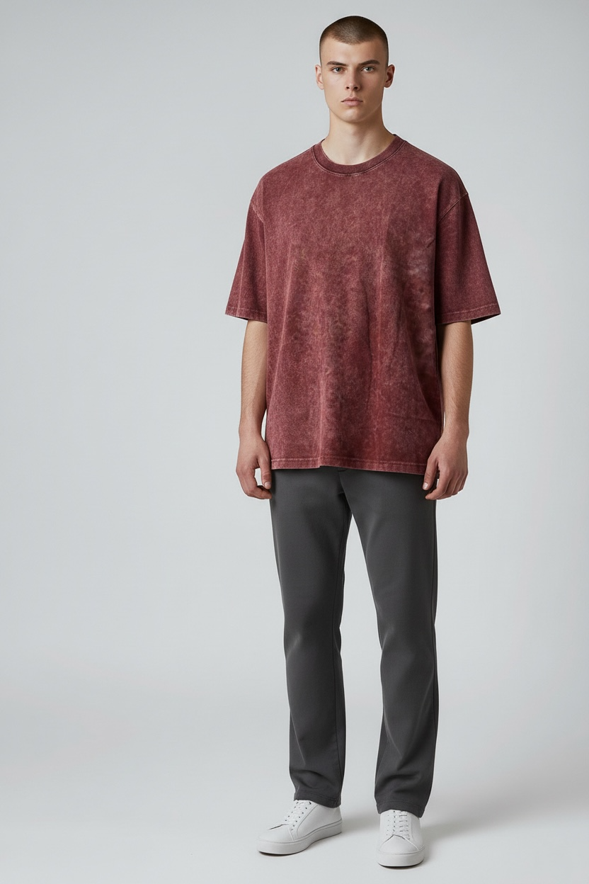Wine Acid Wash Oversized T-Shirt | Maroon Vintage Streetwear Tee