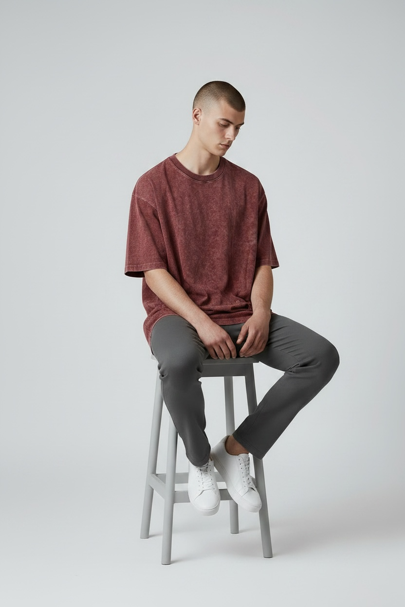 Wine Acid Wash Oversized T-Shirt | Maroon Vintage Streetwear Tee