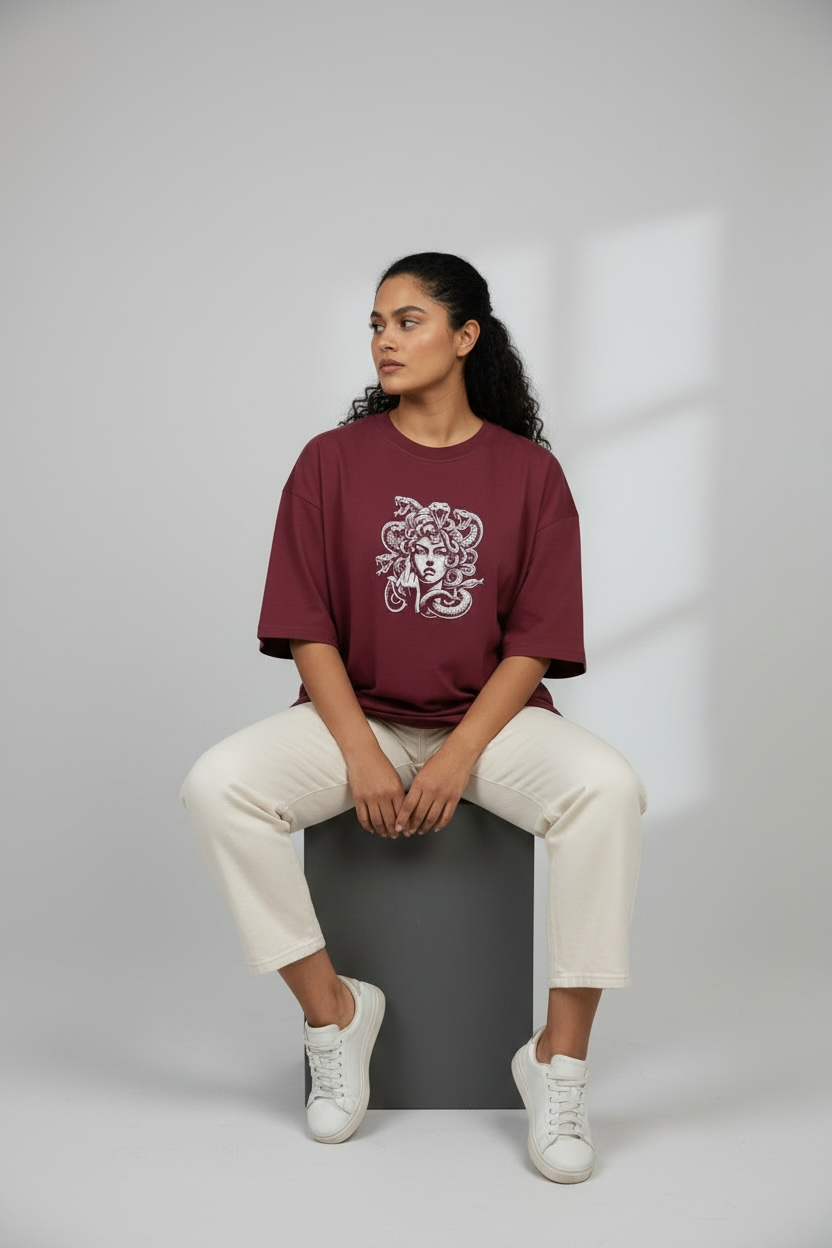 Medusa Graphic Oversized T-Shirt Wine