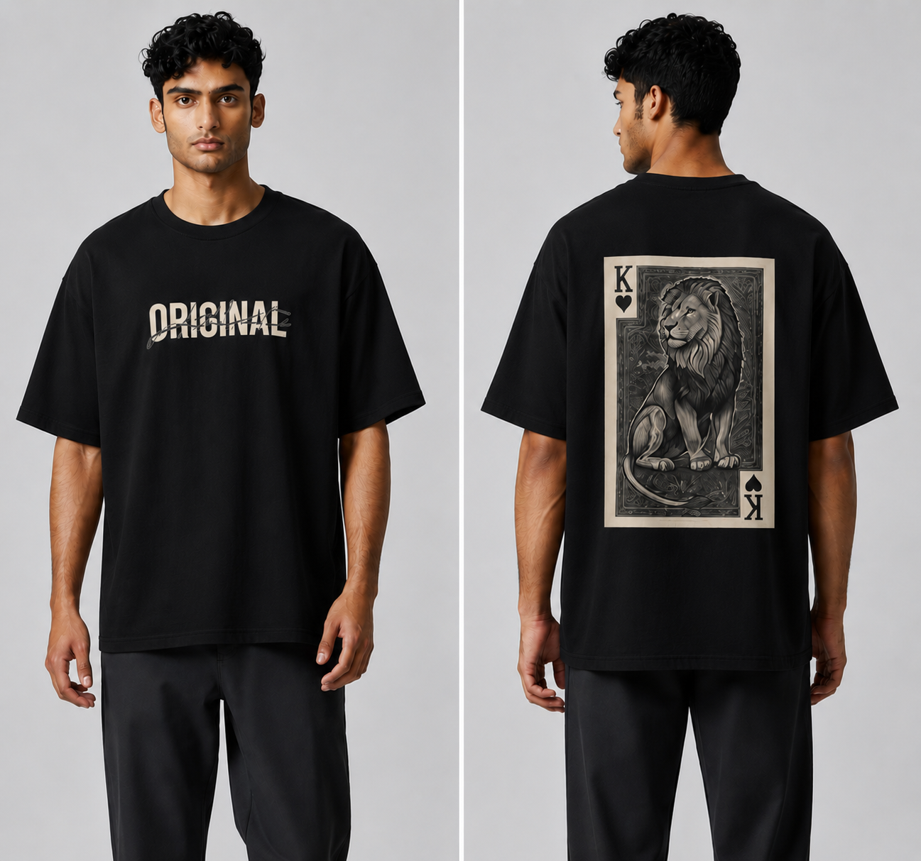 King Lion Graphic Oversized T-Shirt | Bold Streetwear Tee in Steel Blue