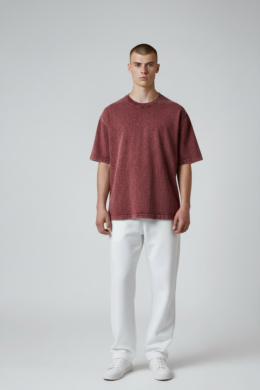 Wine Acid Wash Oversized T-Shirt | Maroon Vintage Streetwear Tee