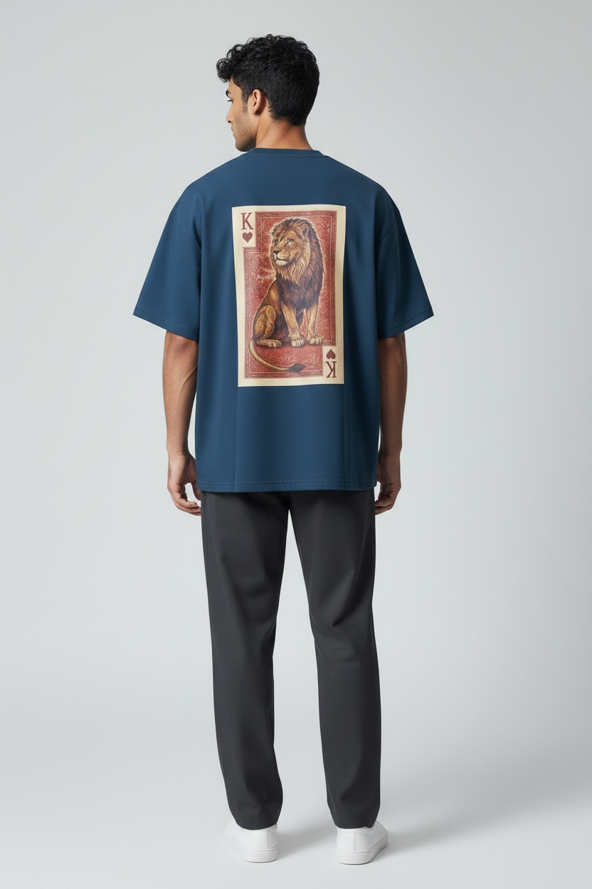 King Lion Graphic Oversized T-Shirt | Bold Streetwear Tee in Steel Blue