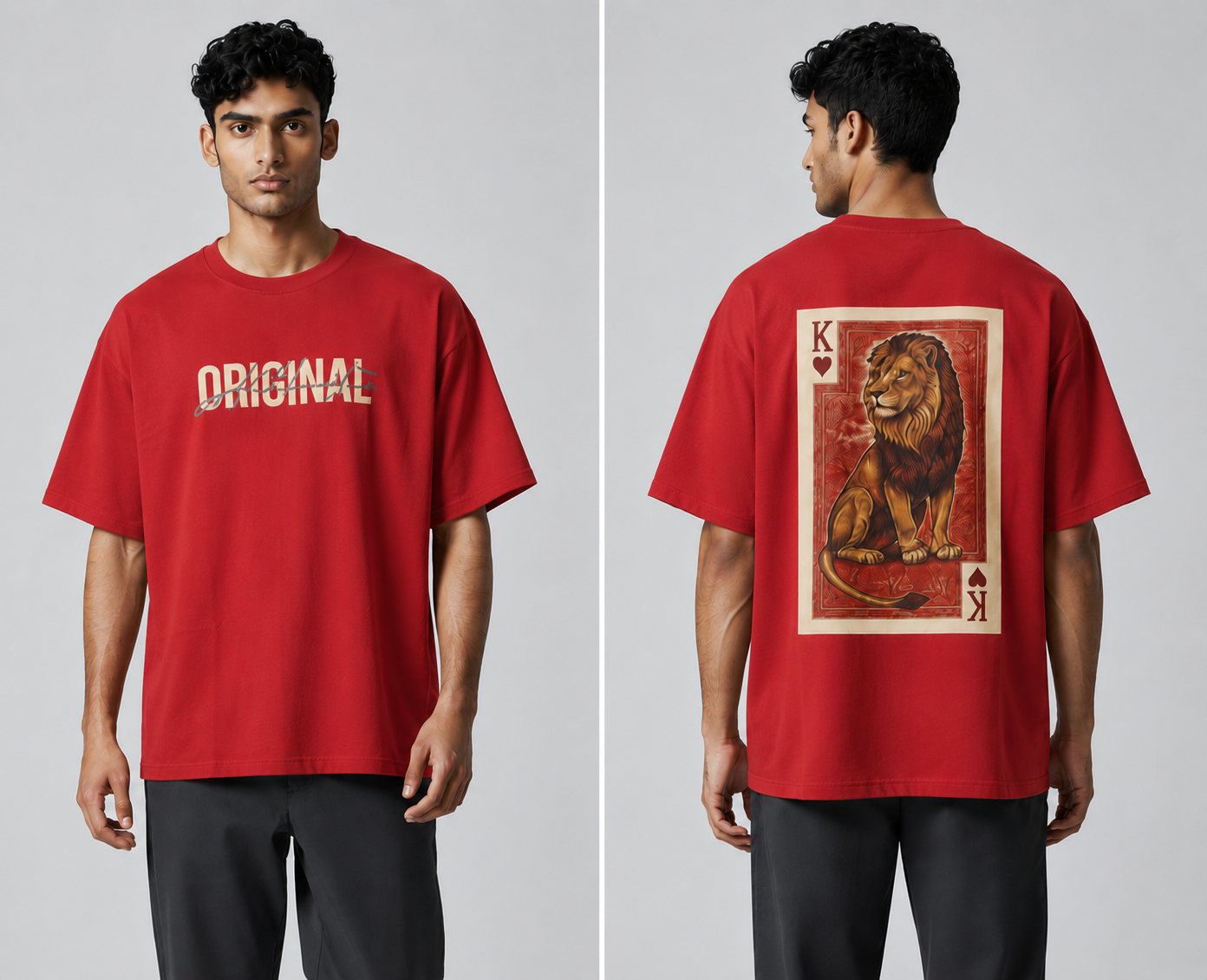 King Lion Graphic Oversized T-Shirt | Bold Streetwear Tee in Steel Blue