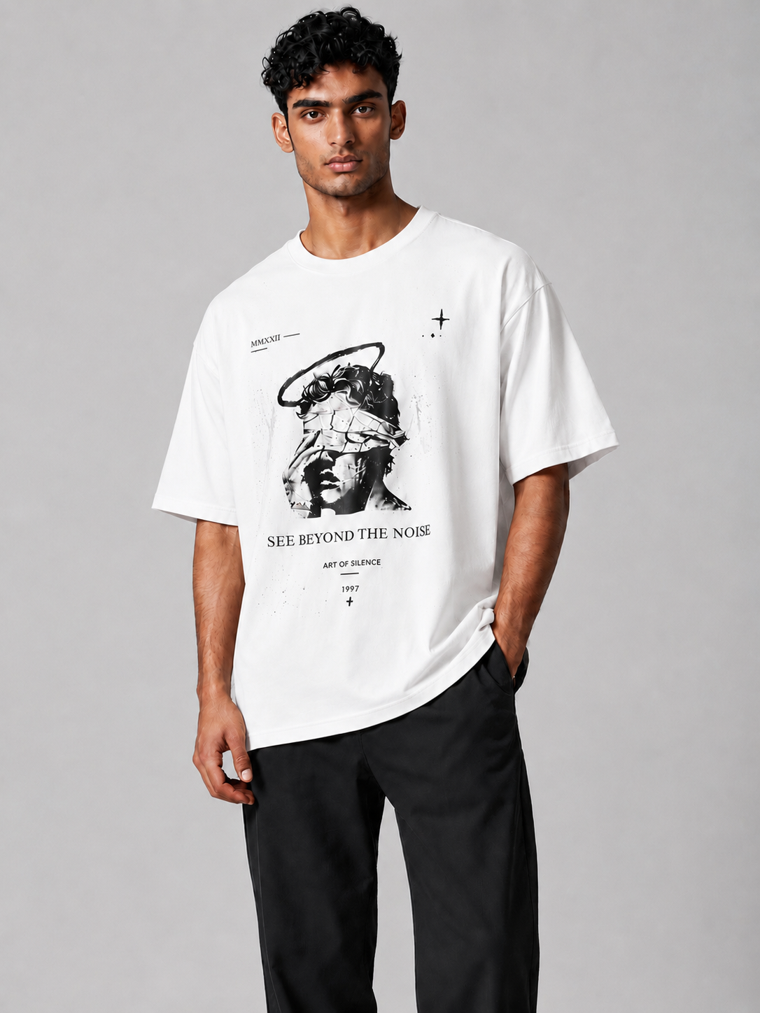 Abstract Angel Graphic Oversized T-Shirt | Sculpture Art Streetwear Tee