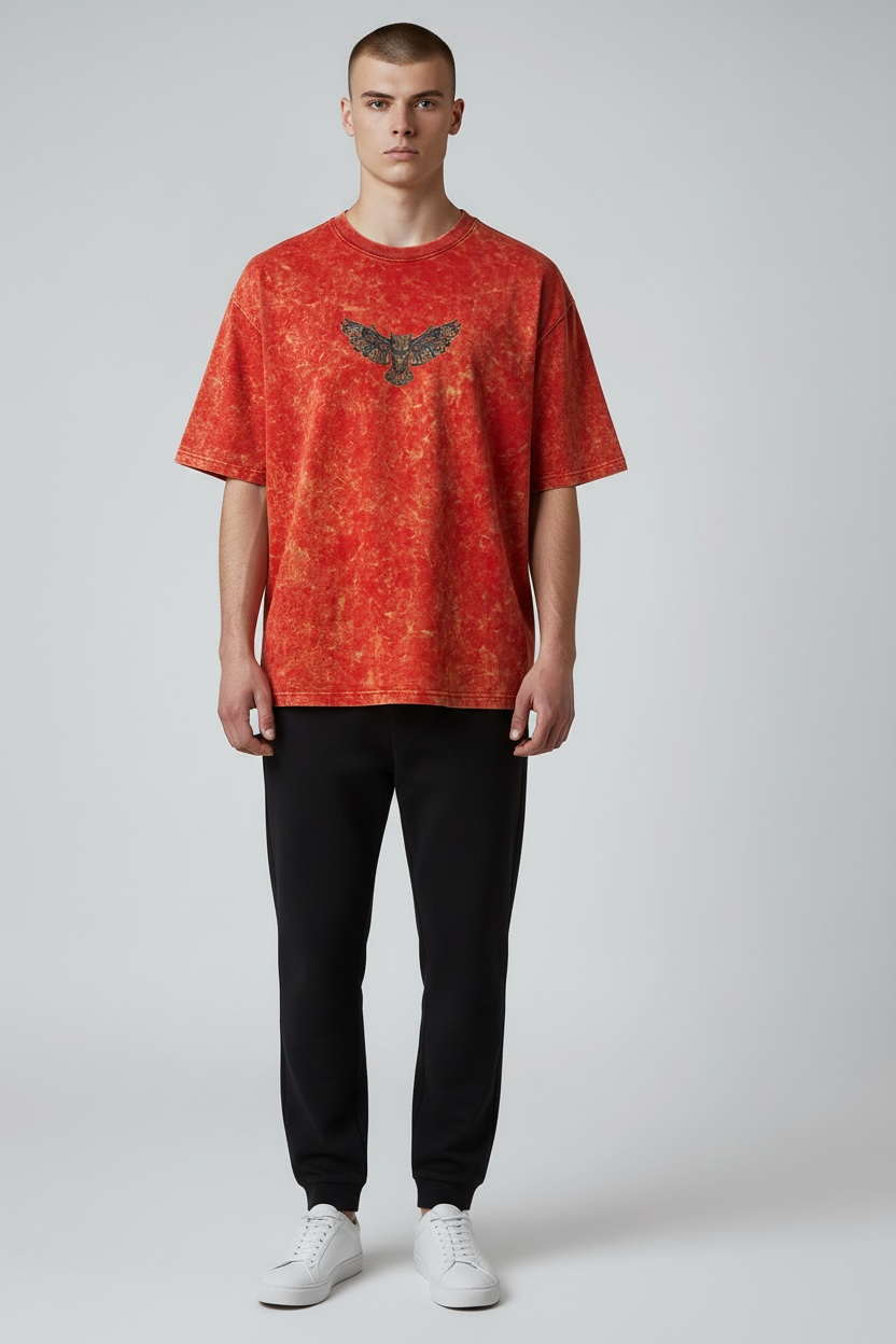 Red Acid Wash Oversized T-Shirt | Vintage Streetwear Tee for Men