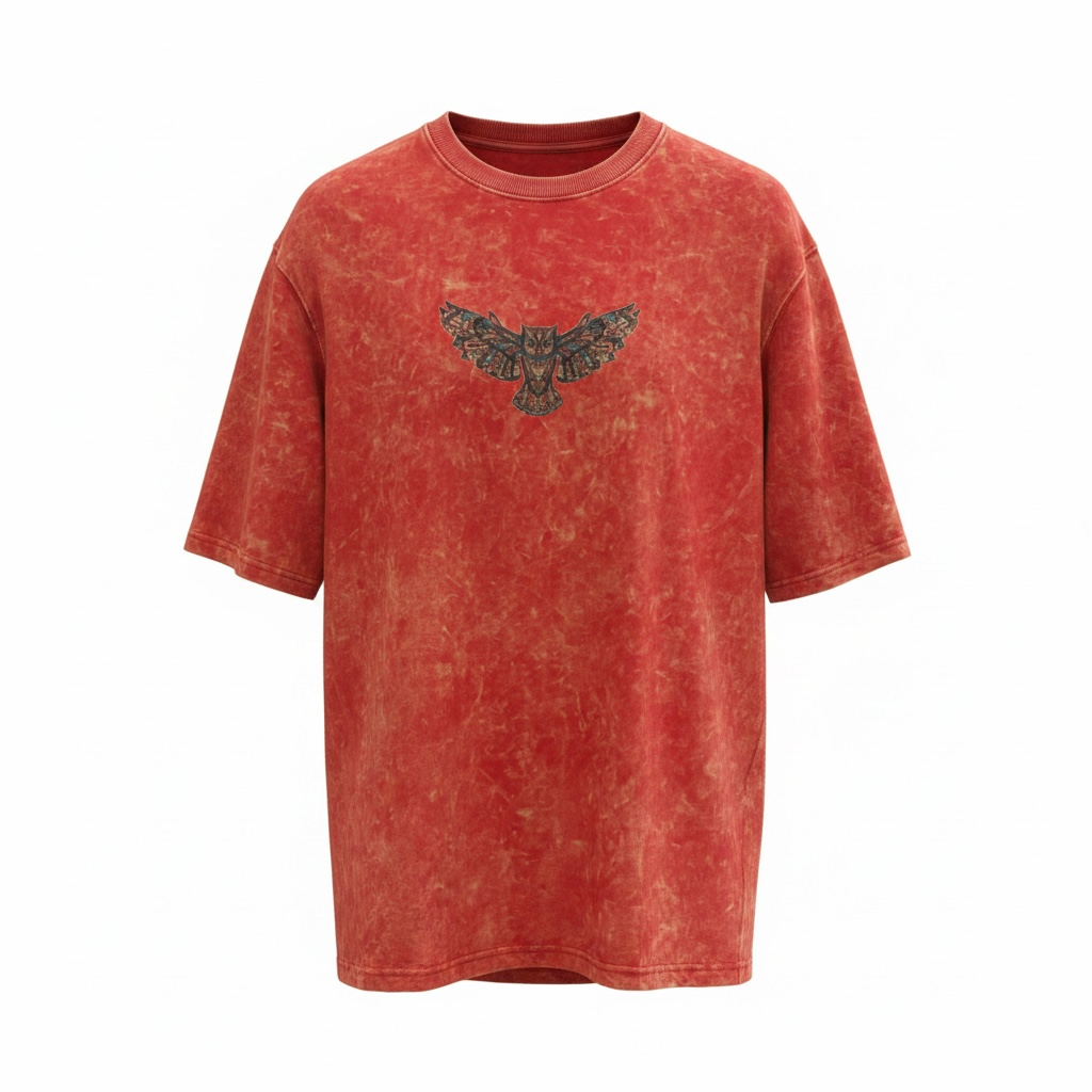 Red Acid Wash Oversized T-Shirt | Vintage Streetwear Tee for Men