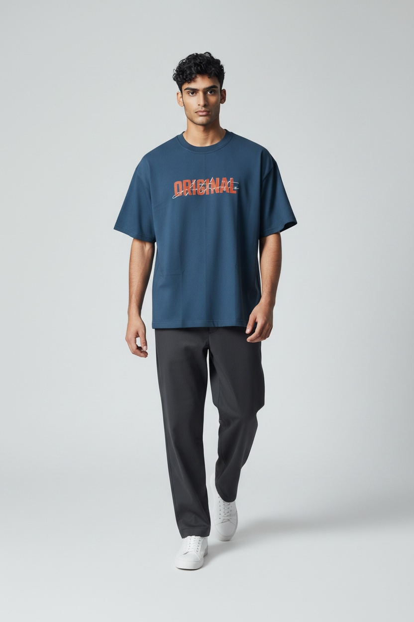 King Lion Graphic Oversized T-Shirt | Bold Streetwear Tee in Steel Blue