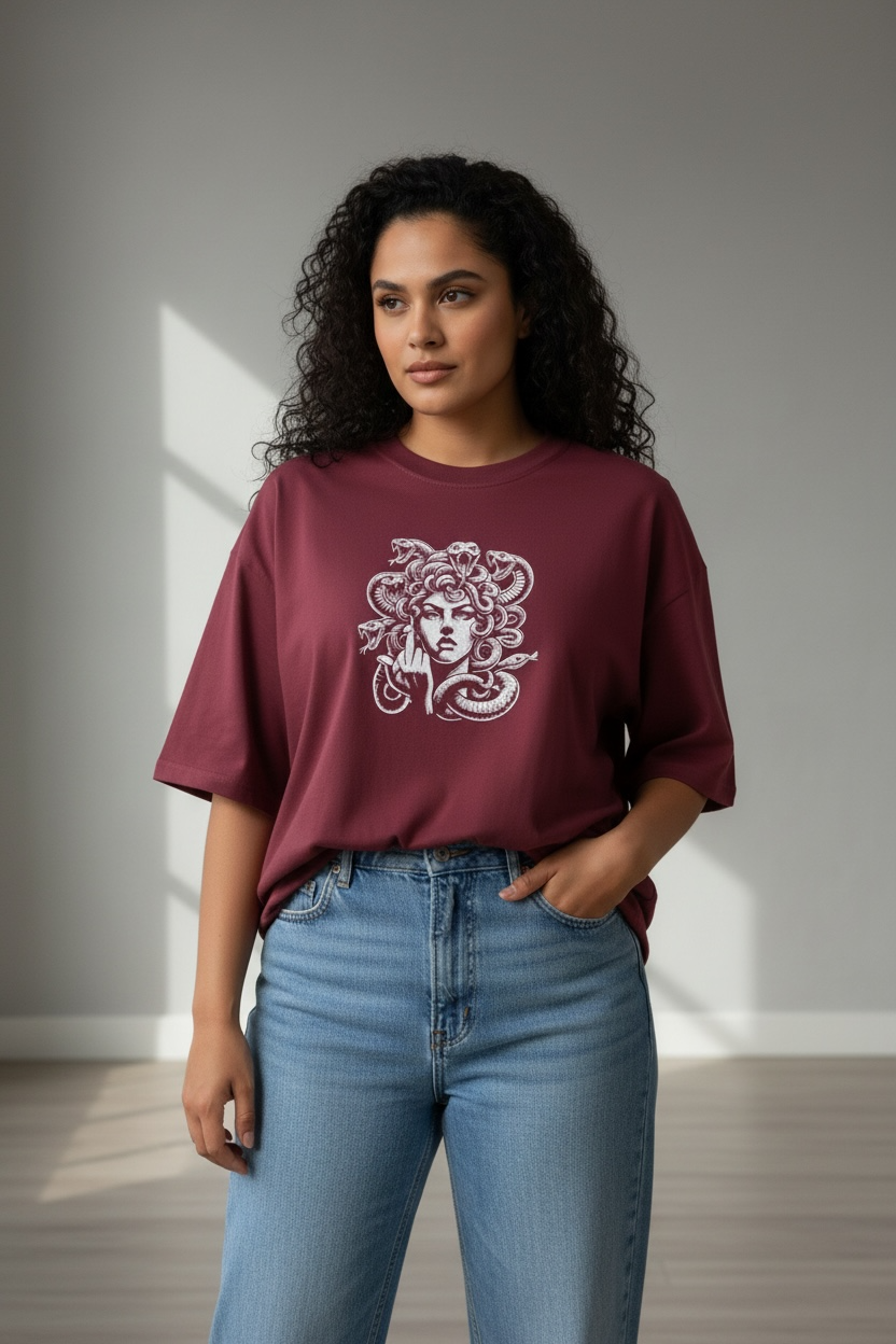 Medusa Graphic Oversized T-Shirt Wine