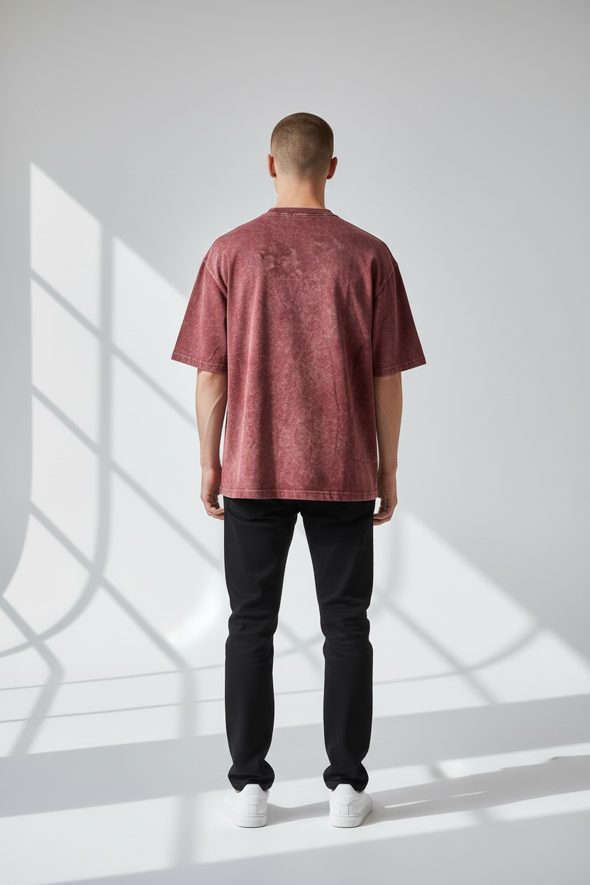 Wine Acid Wash Oversized T-Shirt | Maroon Vintage Streetwear Tee