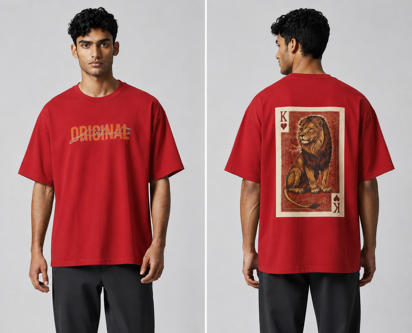 King Lion Graphic Oversized T-Shirt | Bold Streetwear Tee in Steel Blue