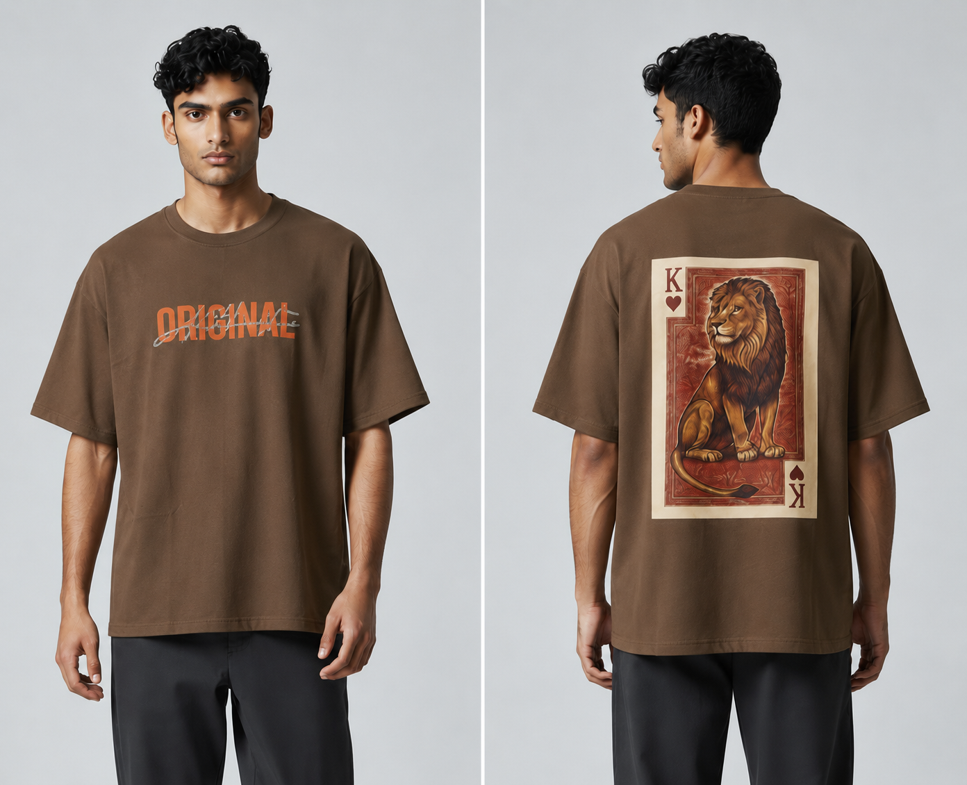 King Lion Graphic Oversized T-Shirt | Bold Streetwear Tee in Steel Blue
