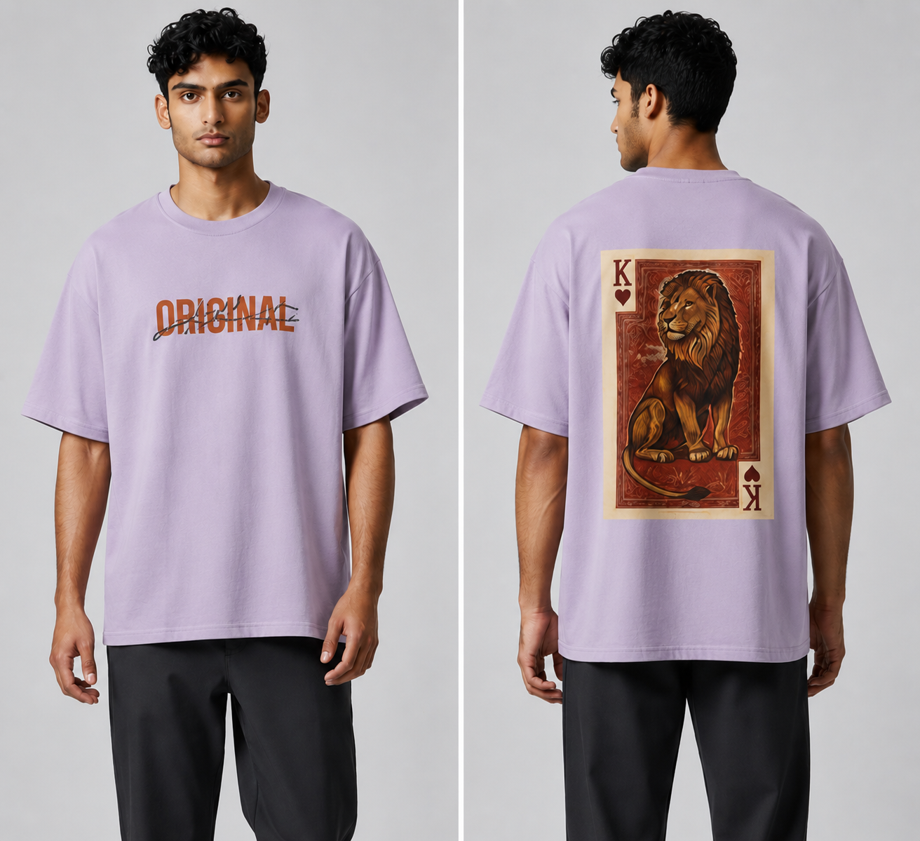 King Lion Graphic Oversized T-Shirt | Bold Streetwear Tee in Steel Blue
