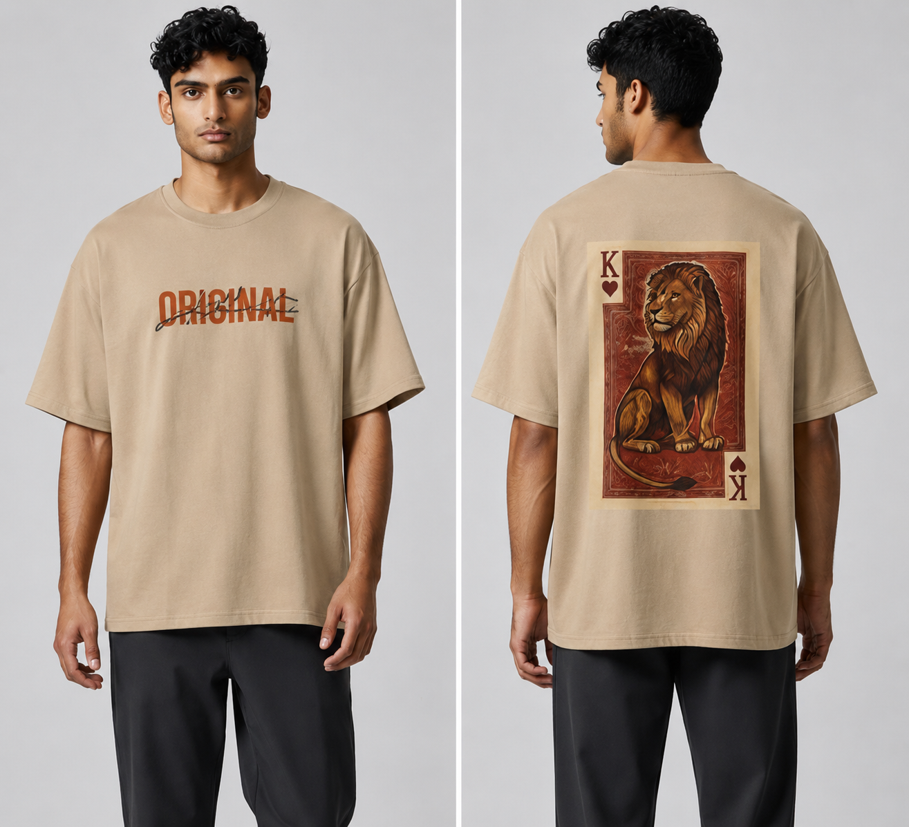 King Lion Graphic Oversized T-Shirt | Bold Streetwear Tee in Steel Blue