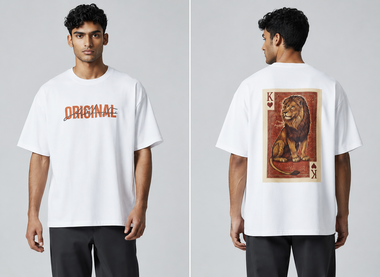 King Lion Graphic Oversized T-Shirt | Bold Streetwear Tee in Steel Blue
