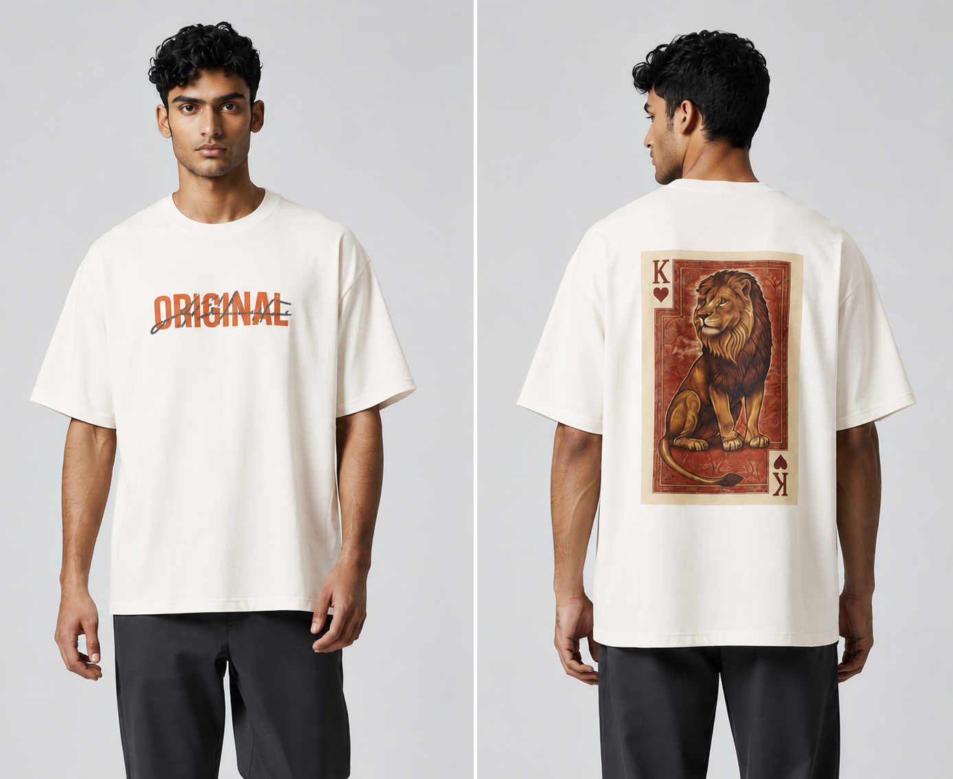 King Lion Graphic Oversized T-Shirt | Bold Streetwear Tee in Steel Blue