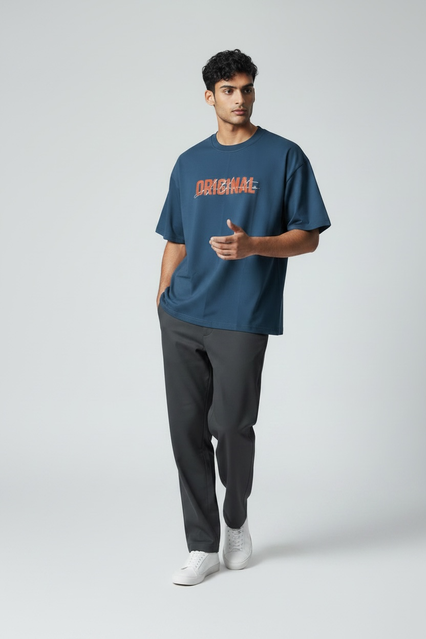 King Lion Graphic Oversized T-Shirt | Bold Streetwear Tee in Steel Blue