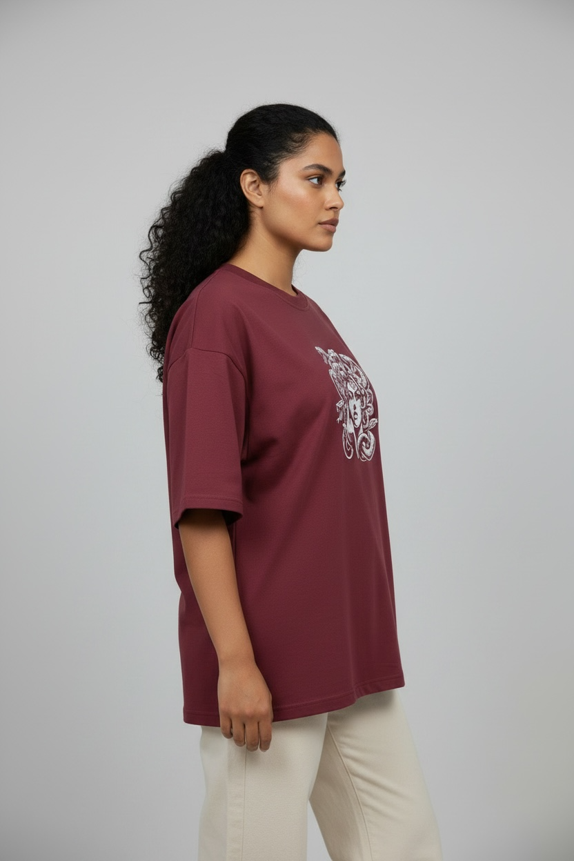 Medusa Graphic Oversized T-Shirt Wine