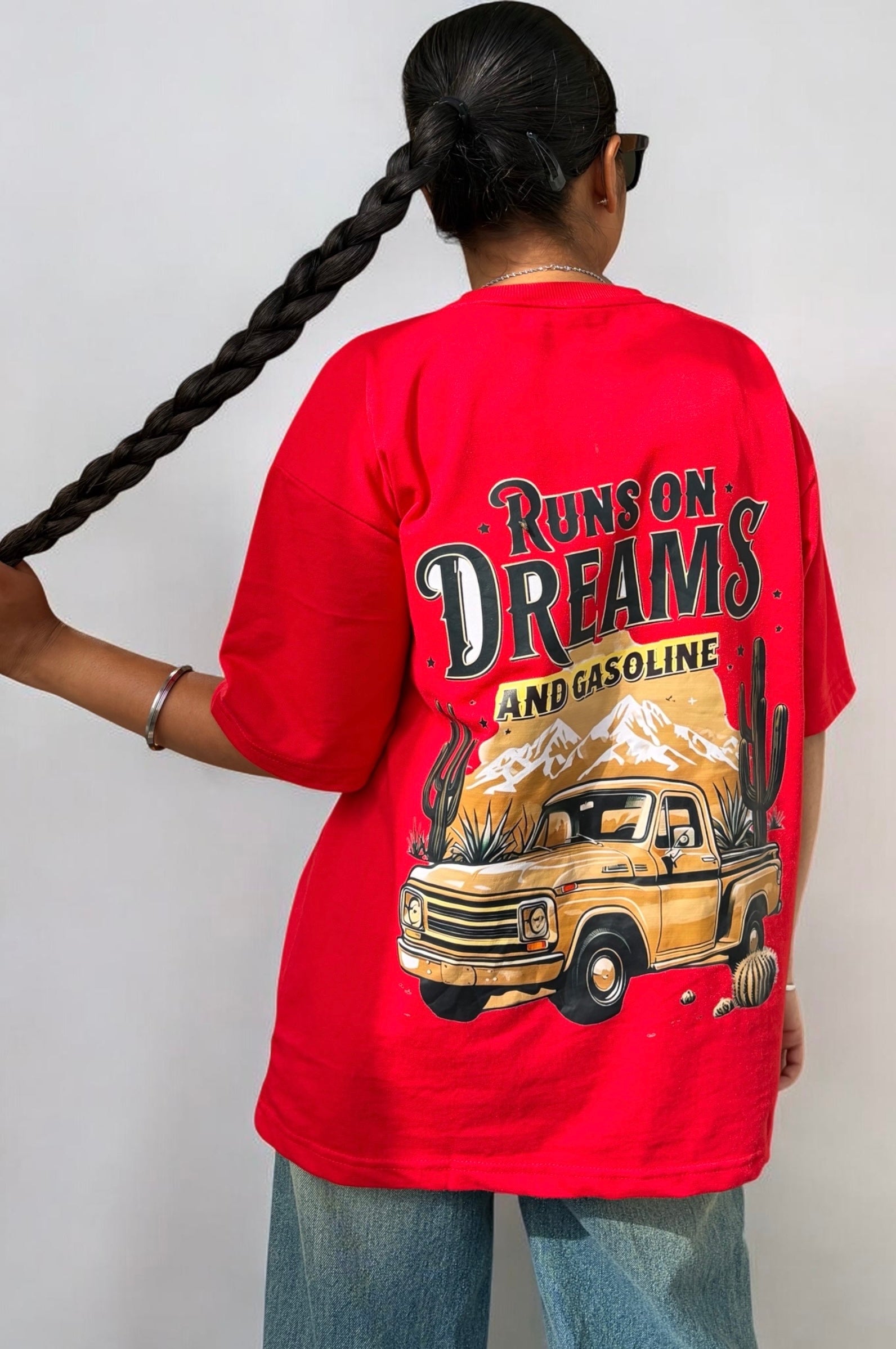 Runs on Dreams & Gasoline Oversized Graphic Tee